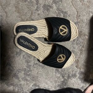 Valentino Black Espadrille Slides